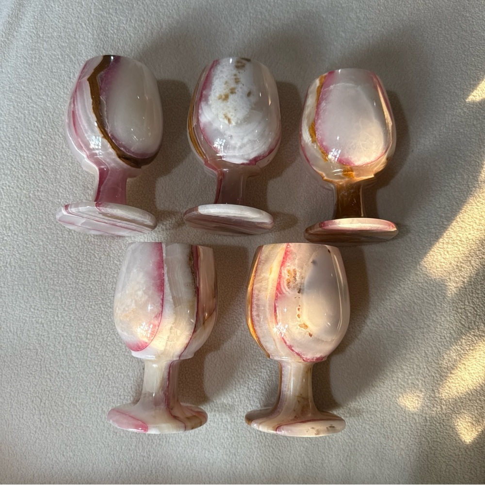 Vintage Pink, White and Gold Swirl Onyx Goblet Set - 5 Pieces marble onyx